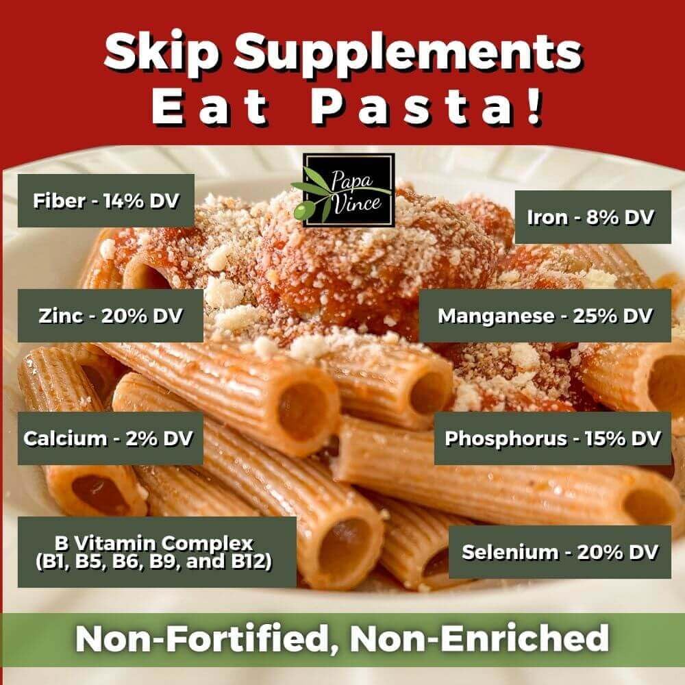 Papa Vince Organic Whole Wheat Non Enriched Rigatoni: Low Gluten Italian Pasta made in Italy from Organic Non GMO Khorasan Ancient Grain grown in