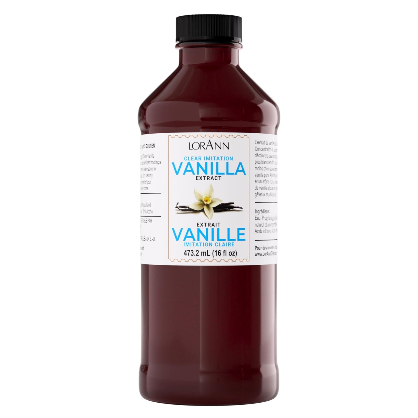 LorAnn Clear Imitation Vanilla Extract 16 Ounce (480ml) - Kosher, Vegan, Sugar-Free, No Corn Syrup, Perfect for Frostings, Cakes, Cookies, Pastries