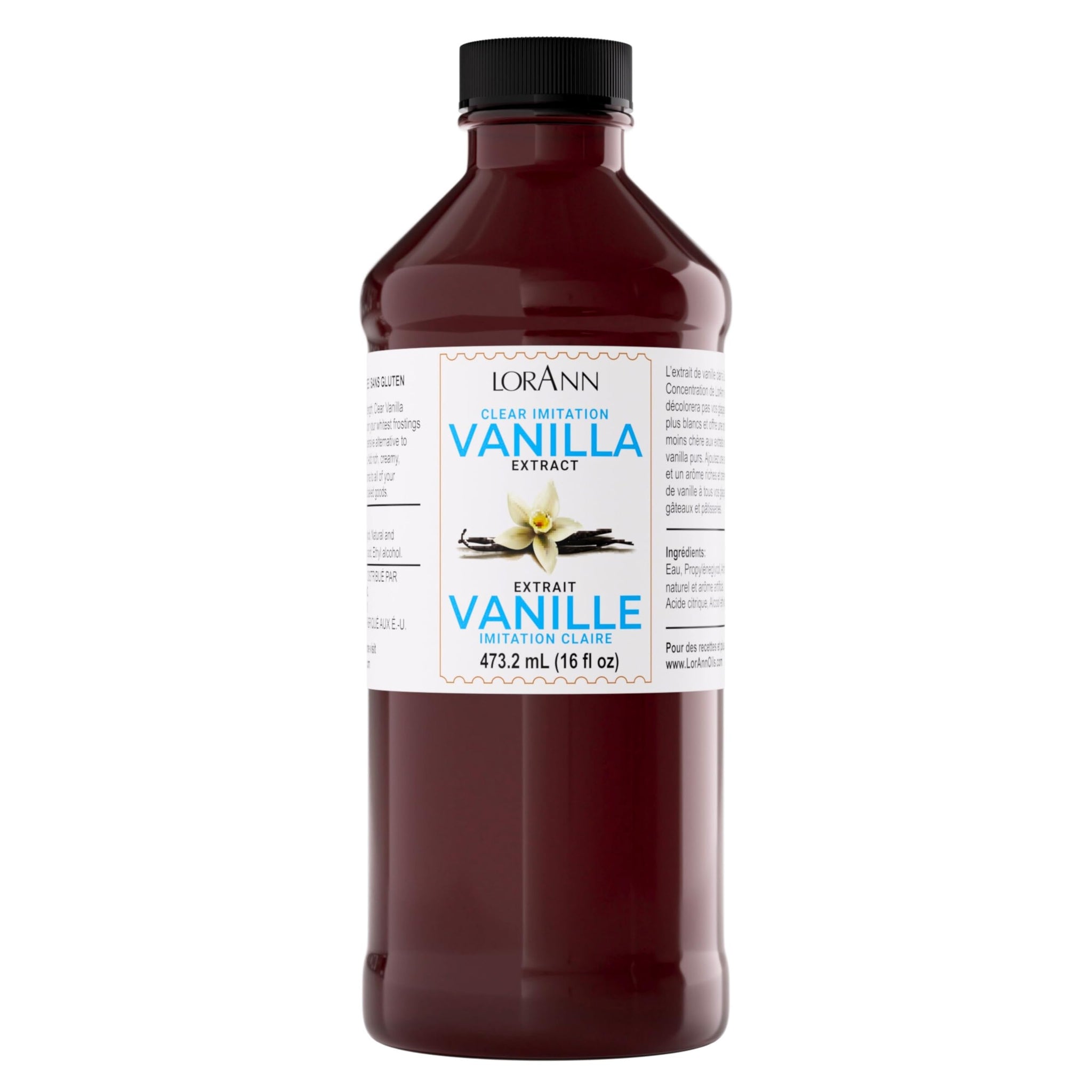 LorAnn Clear Imitation Vanilla Extract 16 Ounce (480ml) - Kosher, Vegan, Sugar-Free, No Corn Syrup, Perfect for Frostings, Cakes, Cookies, Pastries