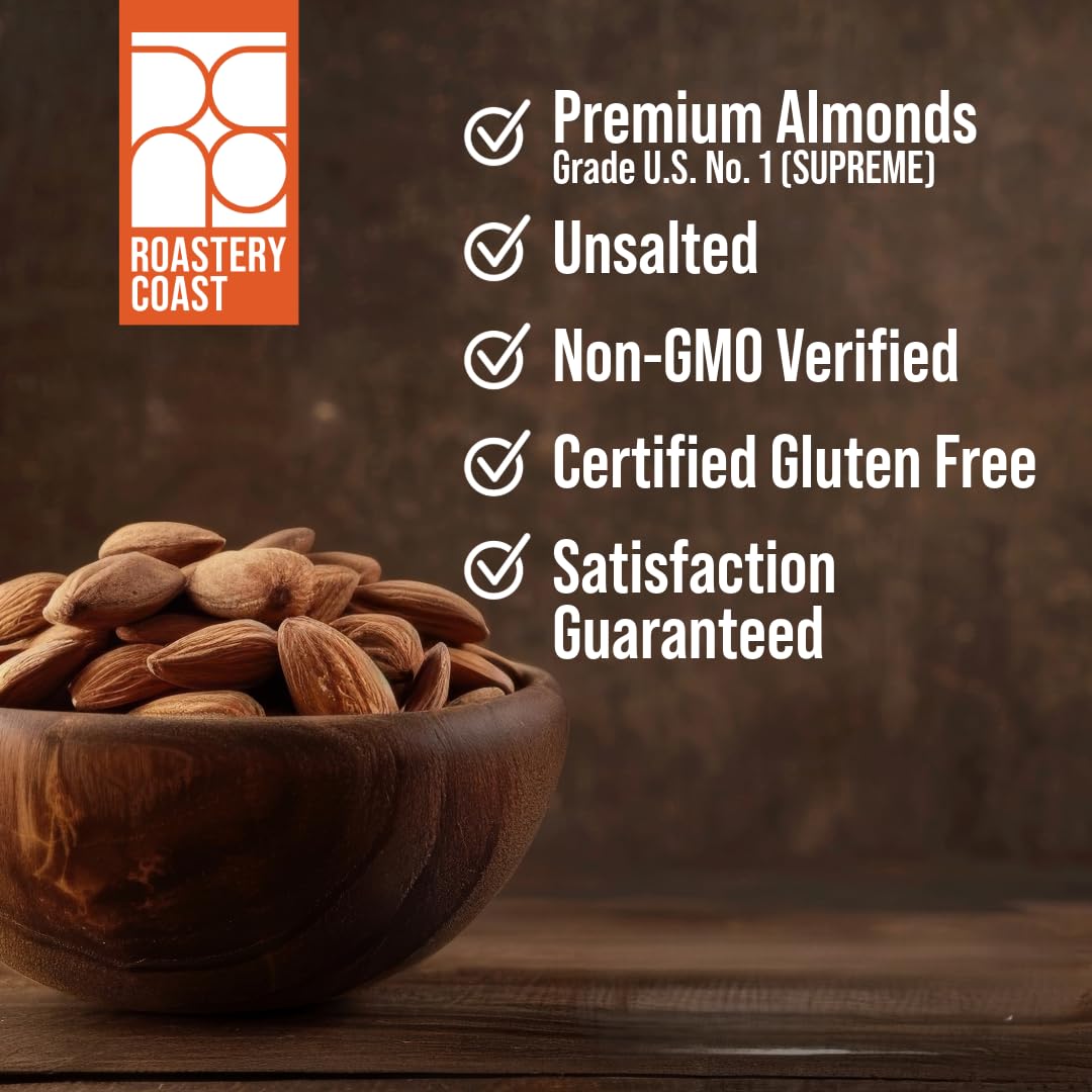 Roastery Coast - Daily Nuts Just Roasted Almonds | Almonds Bulk 3 LB | Unsalted Nuts| Slow Dry Roasted | Steam Pasteurized | Plant Protein | Gluten