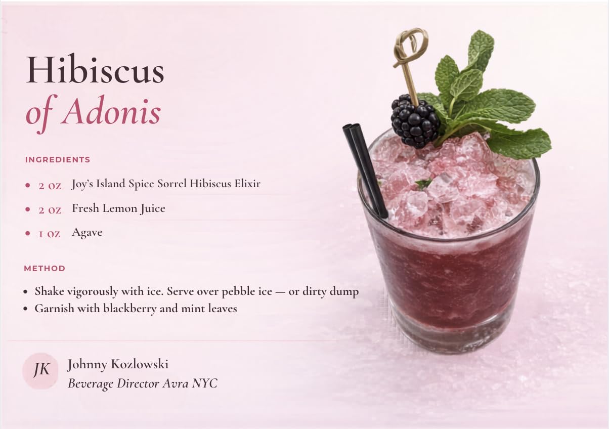 JOY'S ISLAND SPICE SORREL HIBISCUS ELIXIR - Non-Alcoholic Cocktail Mixer & Mocktail - Caribbean Botanical Aperitif - Award Winning - Ginger, Cinnamon