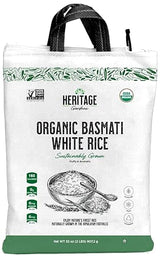 Heritage Gardens Organic White Basmati Rice 32 oz (2 lb) - Extra Long Grain, Non-GMO, Gluten Free, Low-Arsenic, Fluffy & Non-Sticky - Himalayan Grown Premium Basmati