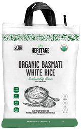 Heritage Gardens Organic White Basmati Rice 80 oz (5 lb) - Extra Long Grain, Non-GMO, Gluten Free, Low-Arsenic, Fluffy & Non-Sticky - Himalayan Grown Premium Basmati