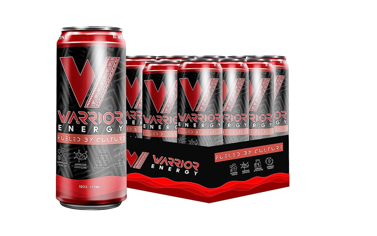 Warrior Energy Drink Regular Sugar - Fuel Your Day with our Low-Calorie, High-Energy Boost, Packed with B-Vitamins, Balanced Caffeine & Unique Taste