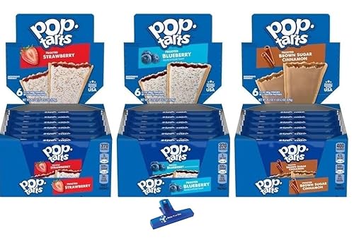 Pop-Tarts Classic Frosted Toaster Pastries, Breakfast Foods, Kids Snacks, Strawberry, Blueberry, and Brown Sugar Cinnamon, (Pack of 36) - with Make
