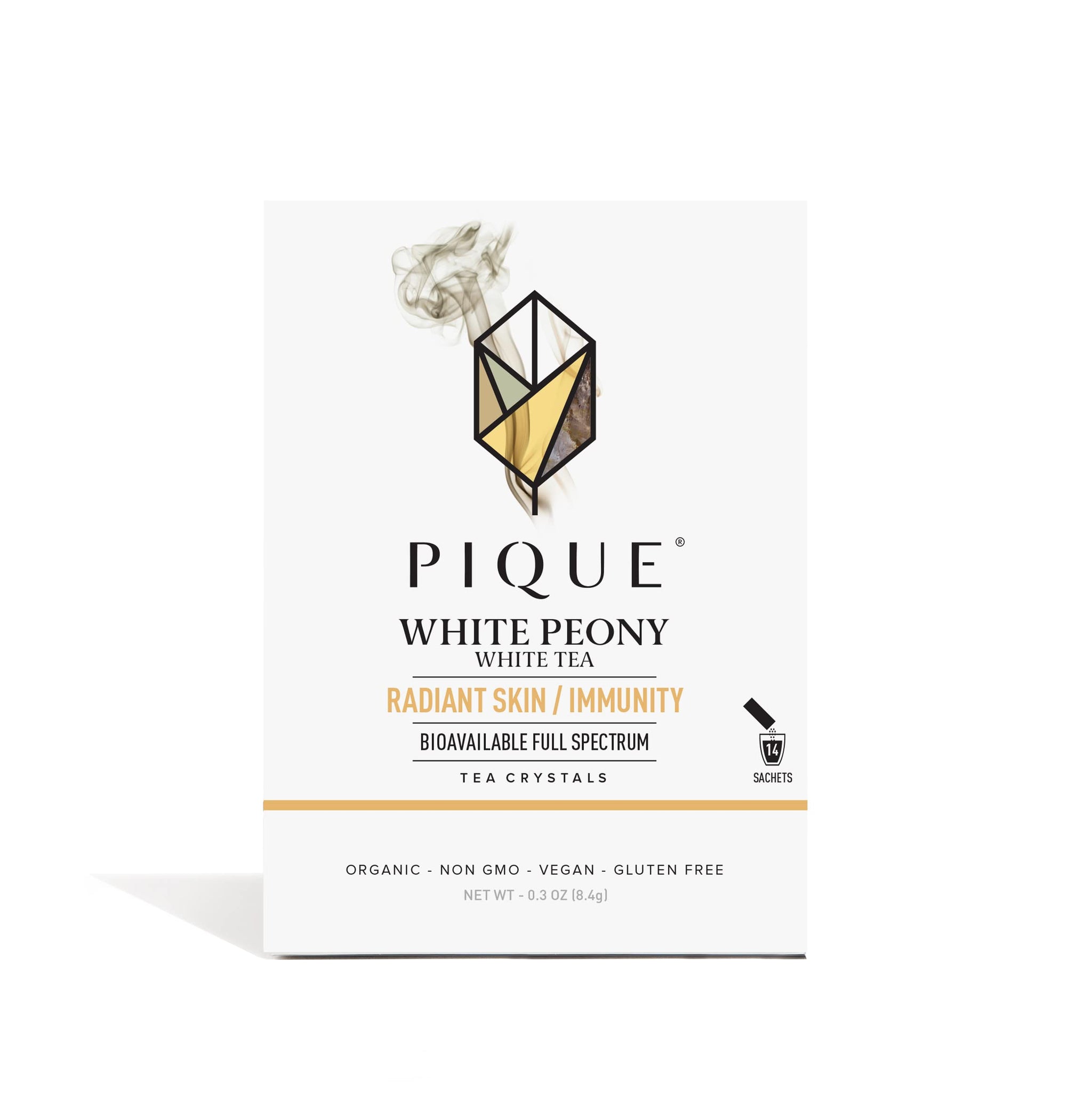 Pique Organic White Peony Tea Crystals - Antioxidants for Radiant Skin, Immune Support, Fujian Chinese Caffeinated Tea - 14 Single Serve Sticks (Pack