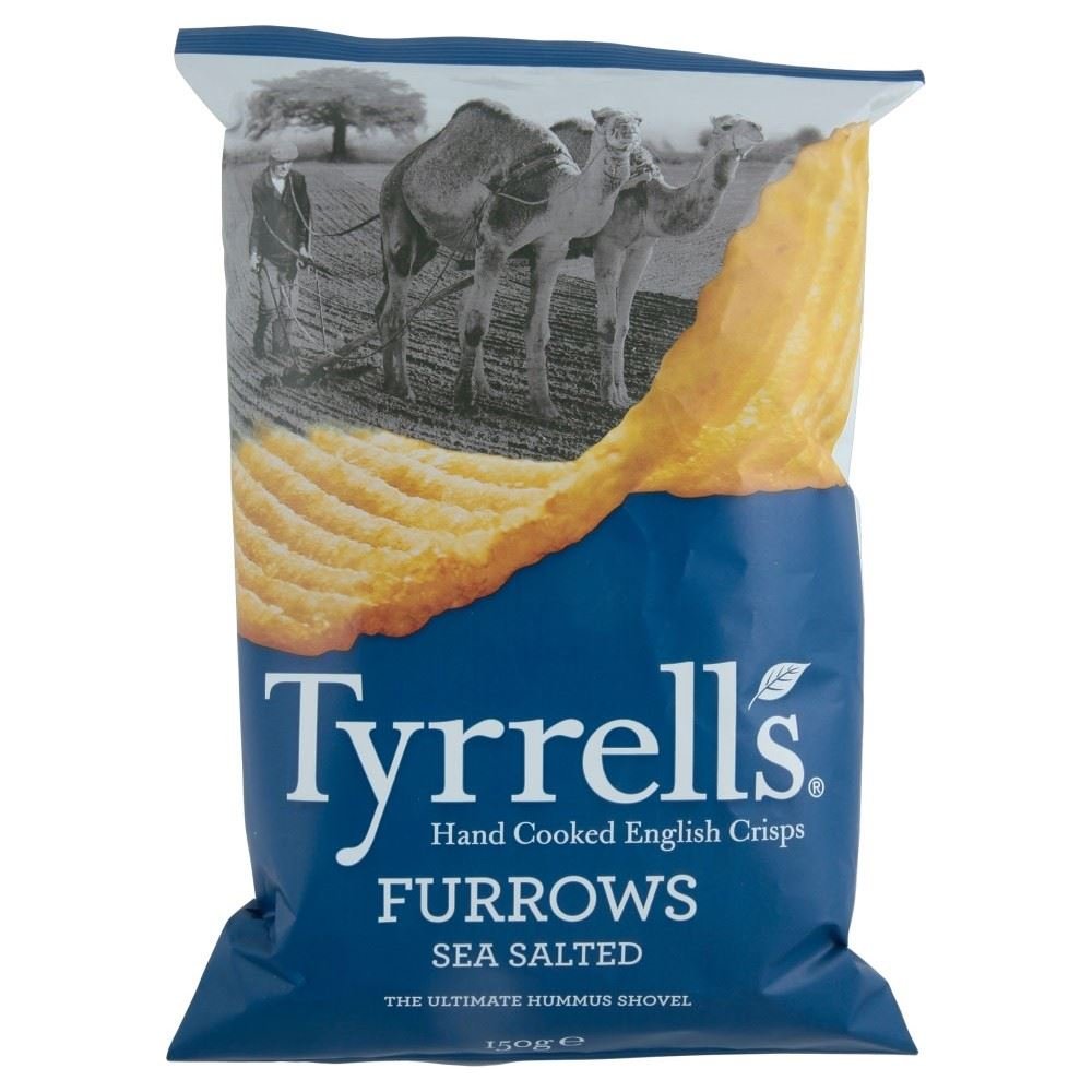 Tyrrells Furrows Hand Cooked English Crisps - Sea Salted (150g) - Pack of 6