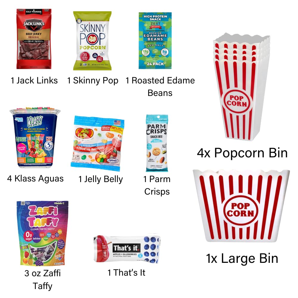 Movie Night Gift Basket Sugar-Free Popcorn, Low Carb Candies, Plus 1 Movie Night Gift Card, Perfect Keto-Friendly Treats for the Whole Family (Family