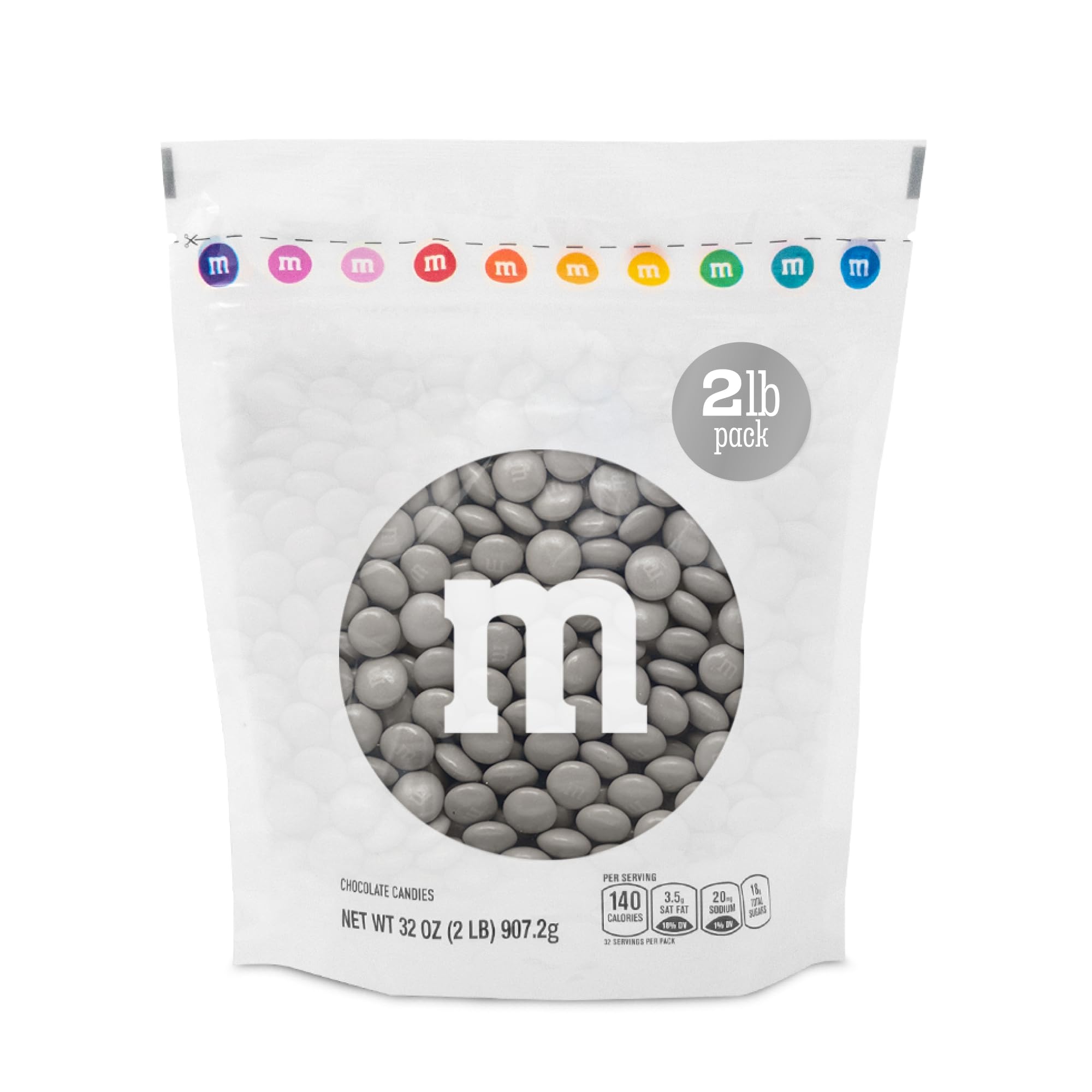 M&M’S WORLD Silver Milk Chocolate Candy Bulk - 2lbs Resealable Pack for Party Favors, Candy Bars, Weddings, Graduations, Birthday Parties, Party