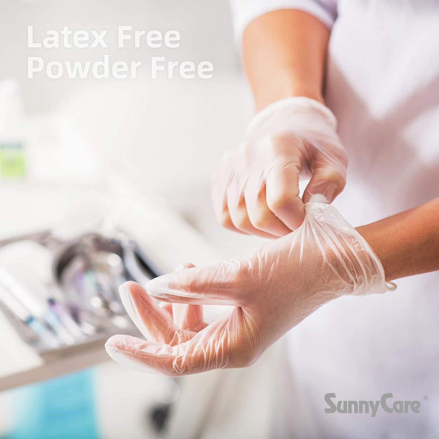 SunnyCare #7602 Vinyl Medical Exam Gloves Powder Free Size: Medium 1000pcs/case ;100pcs/box;10boxes/case