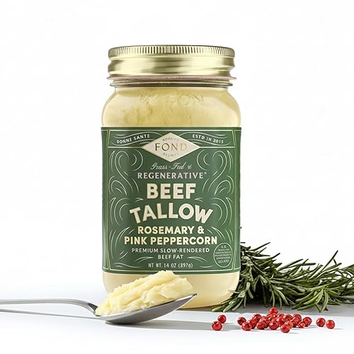 FOND Regenerative Grass-fed Beef Tallow (14 Ounce (Pack of 1), Rosemary & Pink Peppercorn)