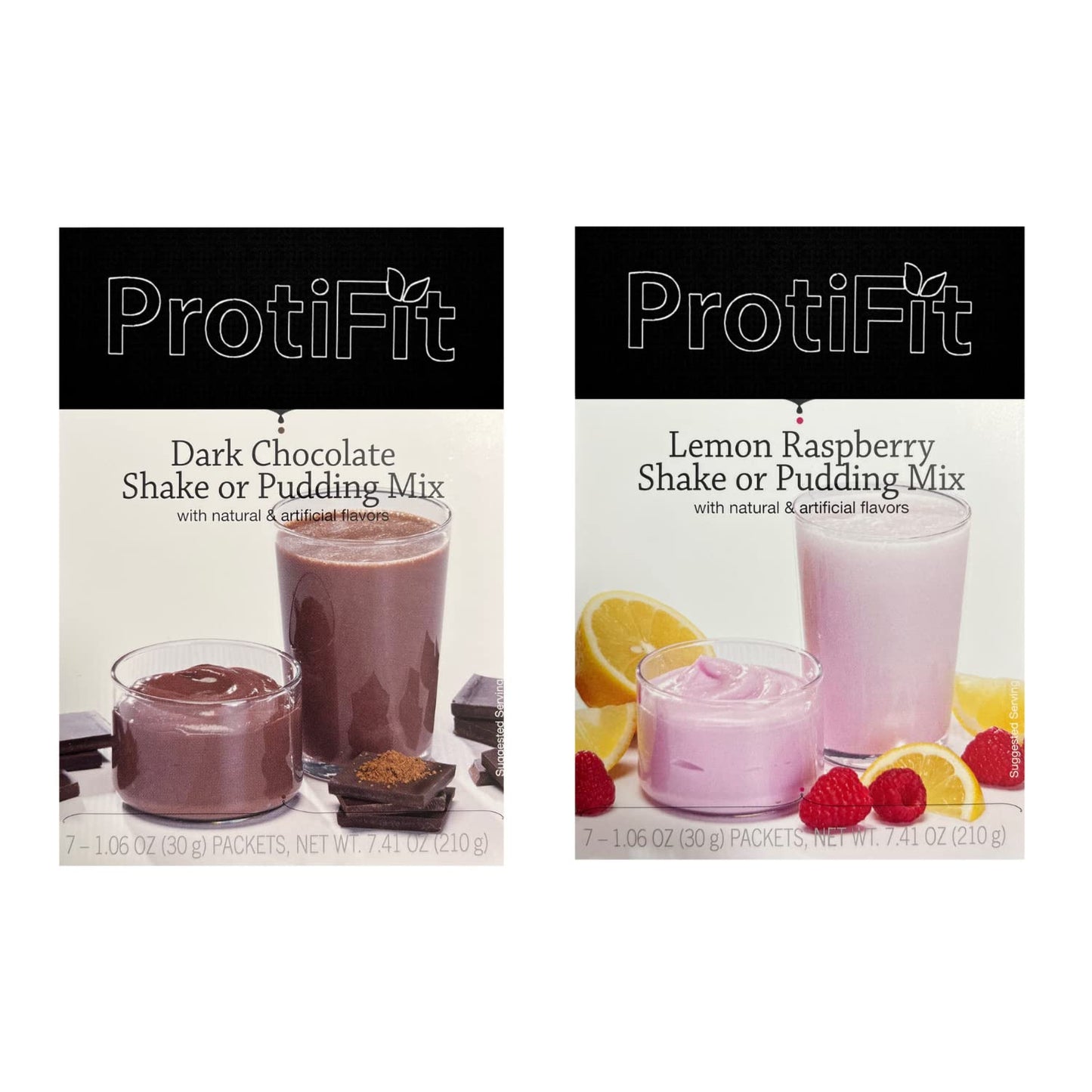 PROTIFIT - High Protein Dark Chocolate & Lemon Raspberry Pudding & Shake Mix 2 Pack, 15g Protein, Low Calorie, Low Fat, Low Carb, Aspartame Free, Idea