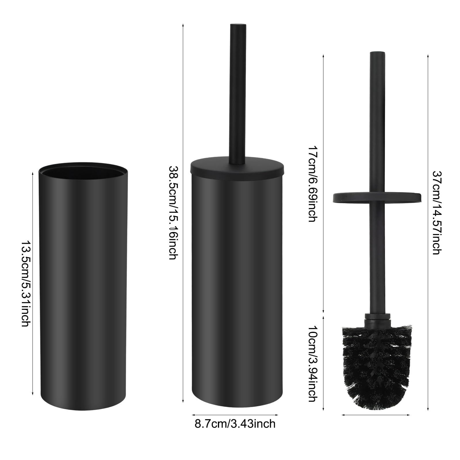 Toilet Brush and Caddy, Stainless Steel Toilet Bowl Brush and Holder, Toilet Bowl Cleaner Brush for Bathroom (Black)