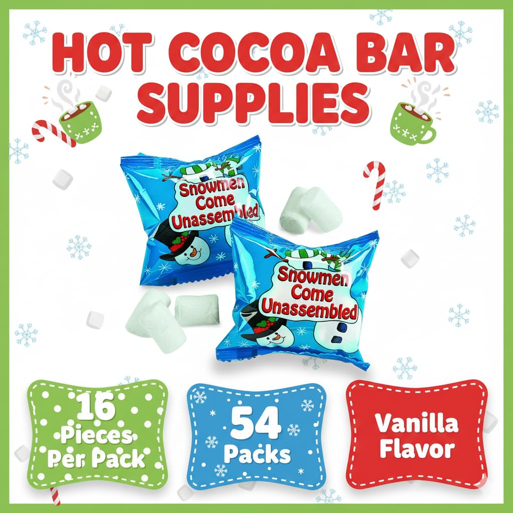 Fun Express Mini Marshmallows for Hot Chocolate - 54 Individual Packets Vanilla Marshmallow Candy | Hot Cocoa Bar Supplies & Toppings for Christmas