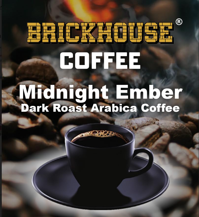 Brickhouse Coffee Midnight Ember Dark Roast, 100% Arabica Ground Coffee, Bold & Smoky Flavor, 12oz Bag