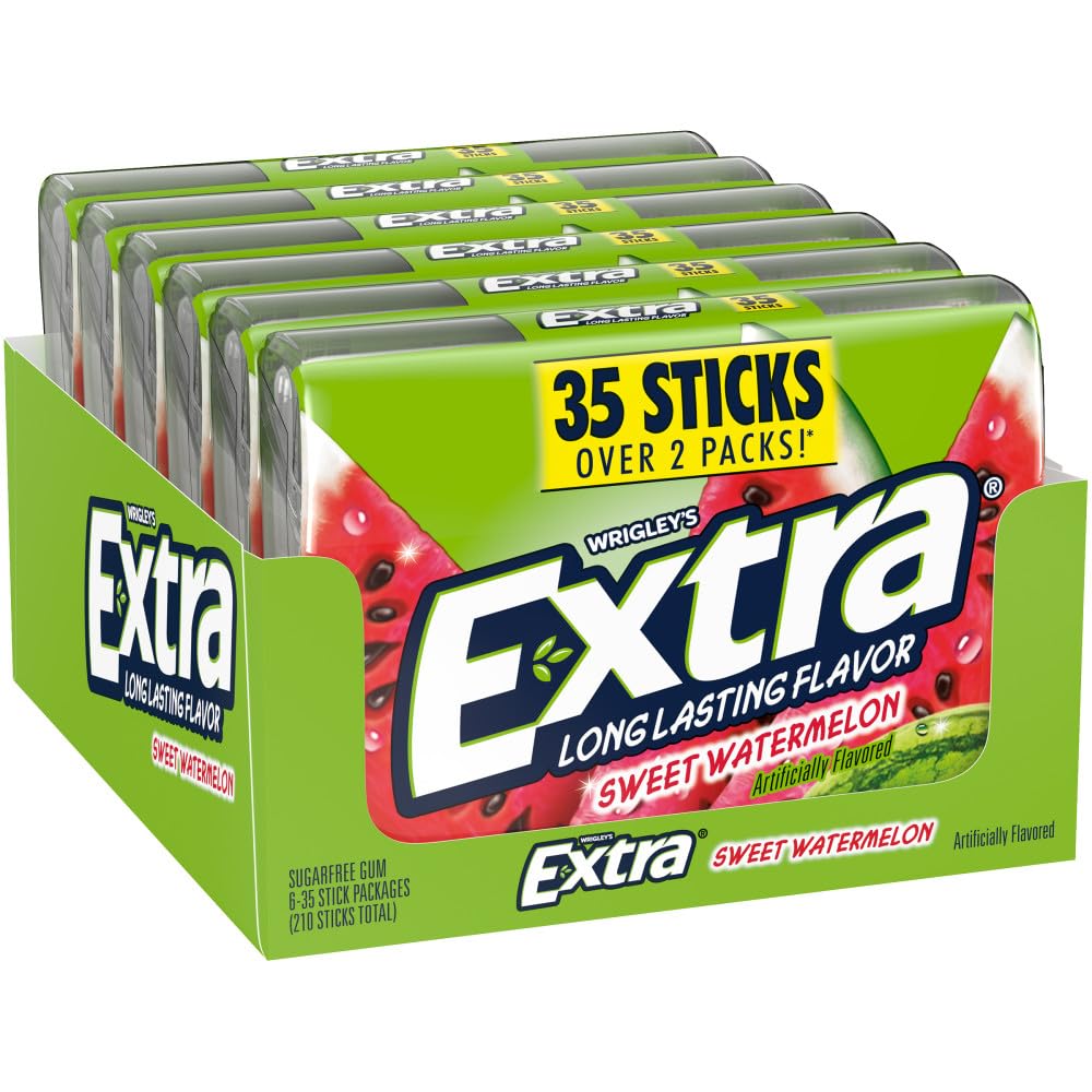 EXTRA Sweet Watermelon Sugar Free Chewing Gum Pack, Individually Wrapped, Fruit Gum 35 Sticks (Pack of 6), Mega Bulk Pack with Long Lasting Flavor