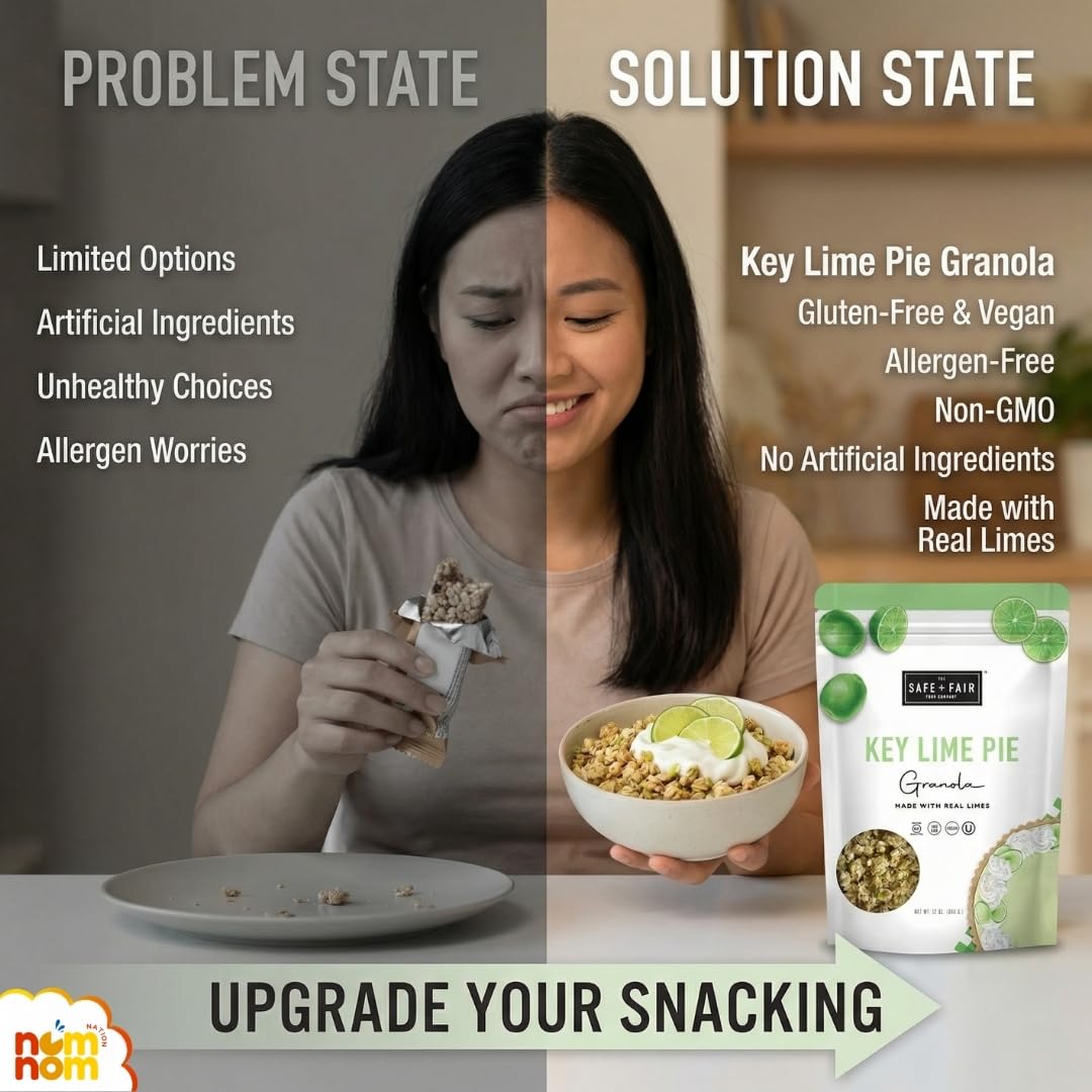Safe + Fair Key Lime Pie Granola 12 oz - Pack of 3 - Protein Granola Cereal - Gluten Free Cereal and Oatmeal Alternative - Healthy Protein Cereal