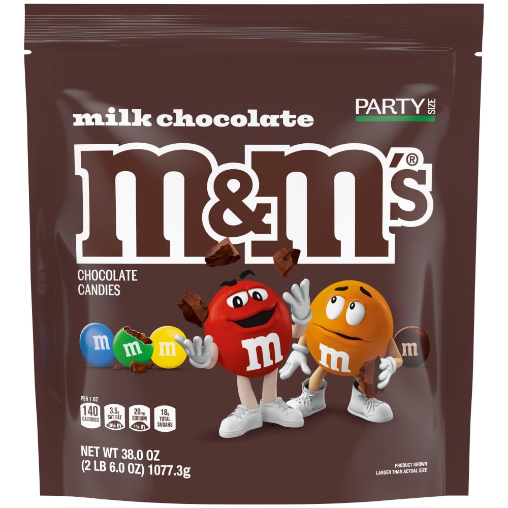 M&M'S Milk Chocolate Candy, Party Size, 2.4 lb Resealable Bag for Parties, Baking & Sharing