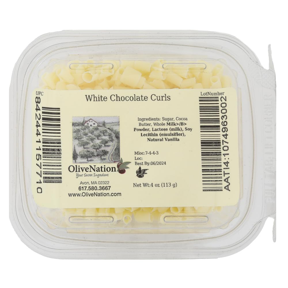 White Chocolate Shaved Curls, OliveNation White Chocolate Curls, Elegant Belgian Chocolate Edible Blossom Curls for Topping, Garnish & Decoration - 1