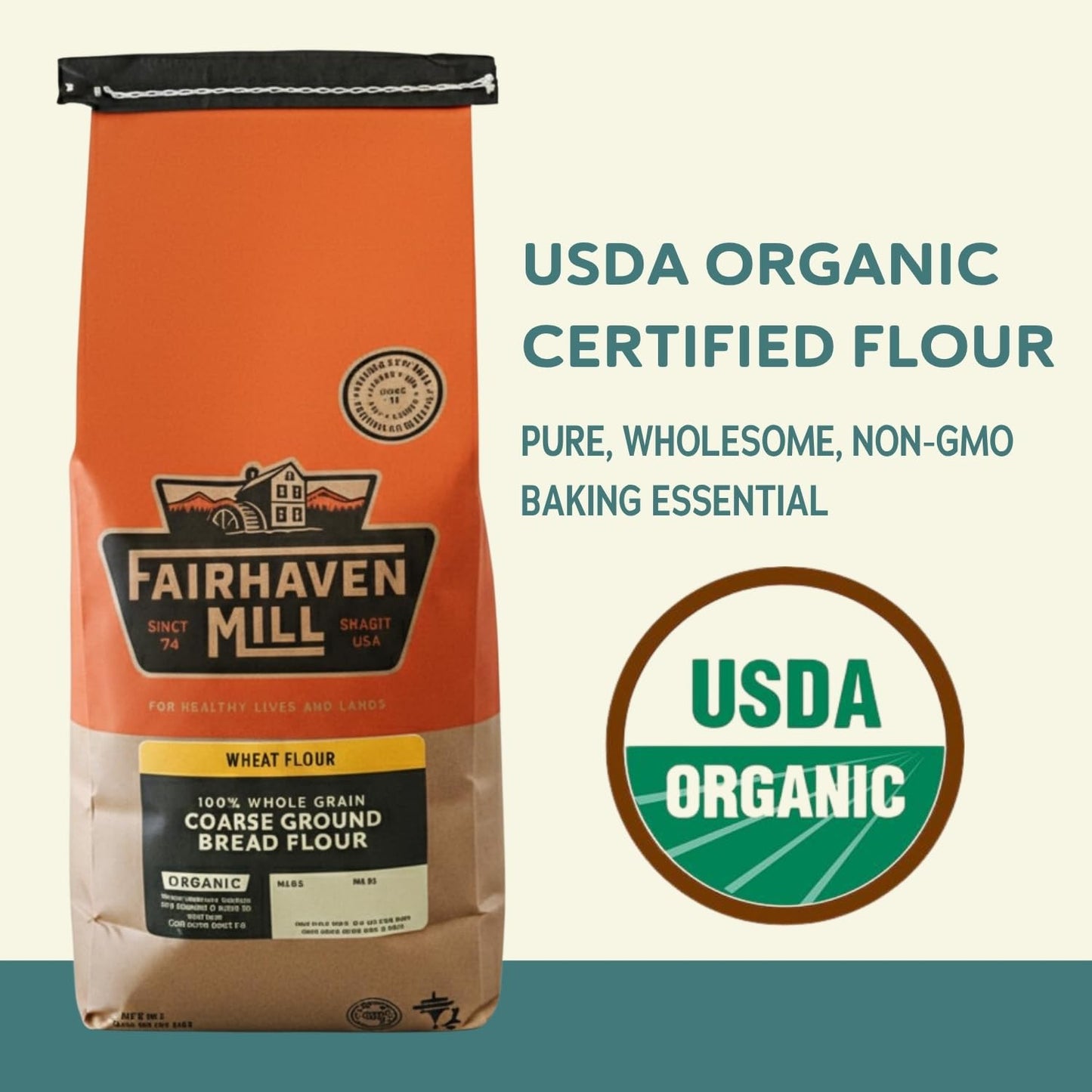 Fairhaven Mill Coarse Ground Whole Wheat Bread Flour - USDA Organic Certified and 100% Whole Grain - Rustic Texture for Artisan Loaves, Rolls, Pizza