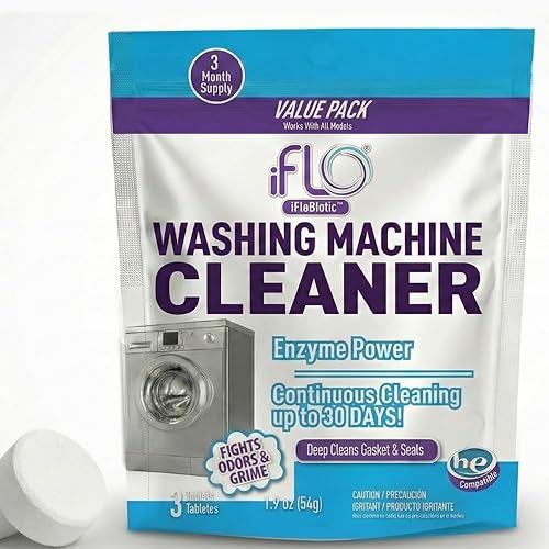 iFLO Washing Machine Cleaner Tablets - Powerful Washer Machine Cleaning and Deodorizer Tablets for Front Load, Top Load, and High-Efficiency Washer