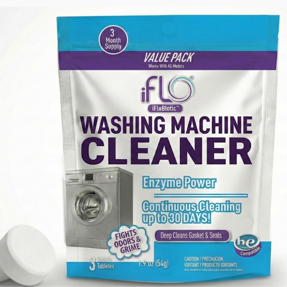iFLO Washing Machine Cleaner Tablets - Powerful Washer Machine Cleaning and Deodorizer Tablets for Front Load, Top Load, and High-Efficiency Washer