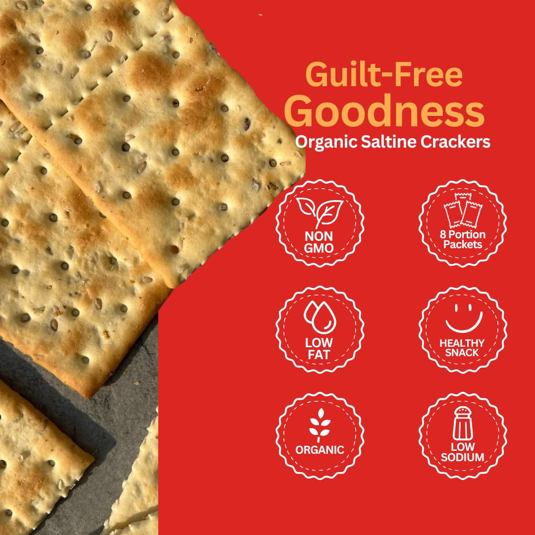Suzie's Organic Saltines Crackers|Salted w/Extra Virgin Olive Oil|Low Saturated Fat|Healthy Gourmet Baked Vegan Snack for Adults & Children| 6 Packs