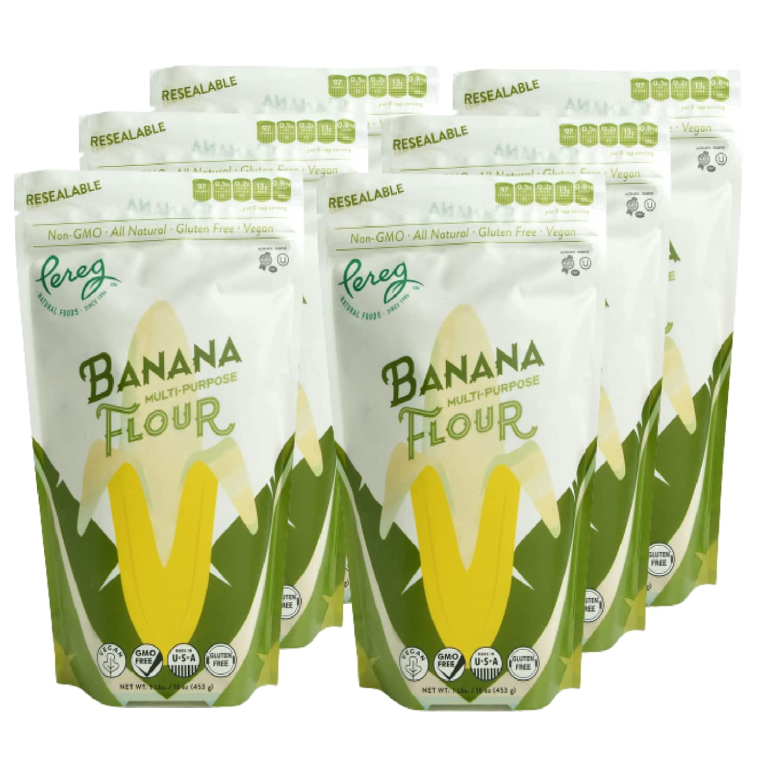 Pereg Banana Flour (16 Oz x 6 Pack) - Naturally Gluten Free, Multi-Purpose Flour Alternative - 100% Banana - Perfect for Baking Cookies, Cakes