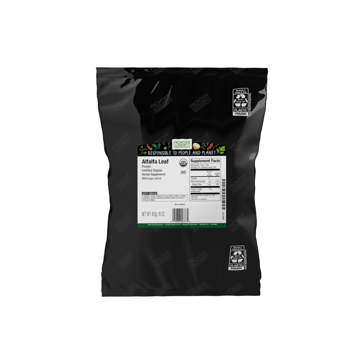 Frontier Co-op Organic Alfalfa Leaf Powder, 1-pound Bulk Bag, Rich in Vitamins & Minerals, Key for Wellness Teas, Vegan