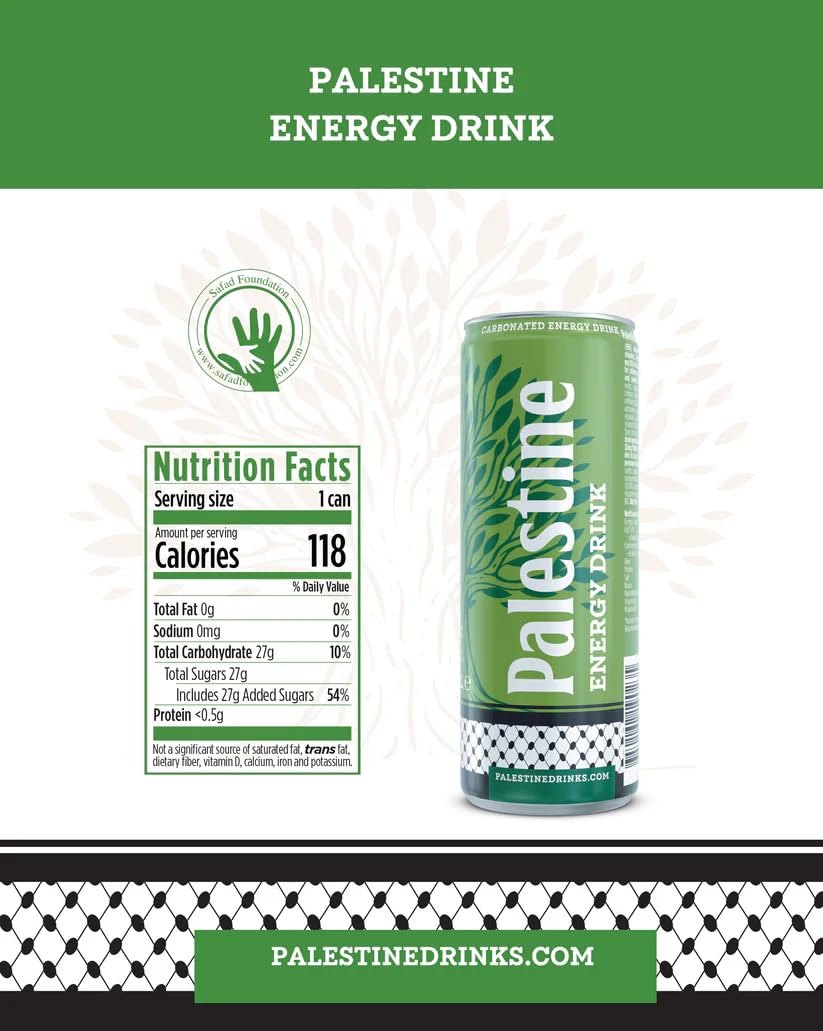 Palestine Drinks Energy Drink - 250ml Slim Can - Refreshing Carbonated Soft Drink with Iconic Cultural Design - Premium Crisp Flavor