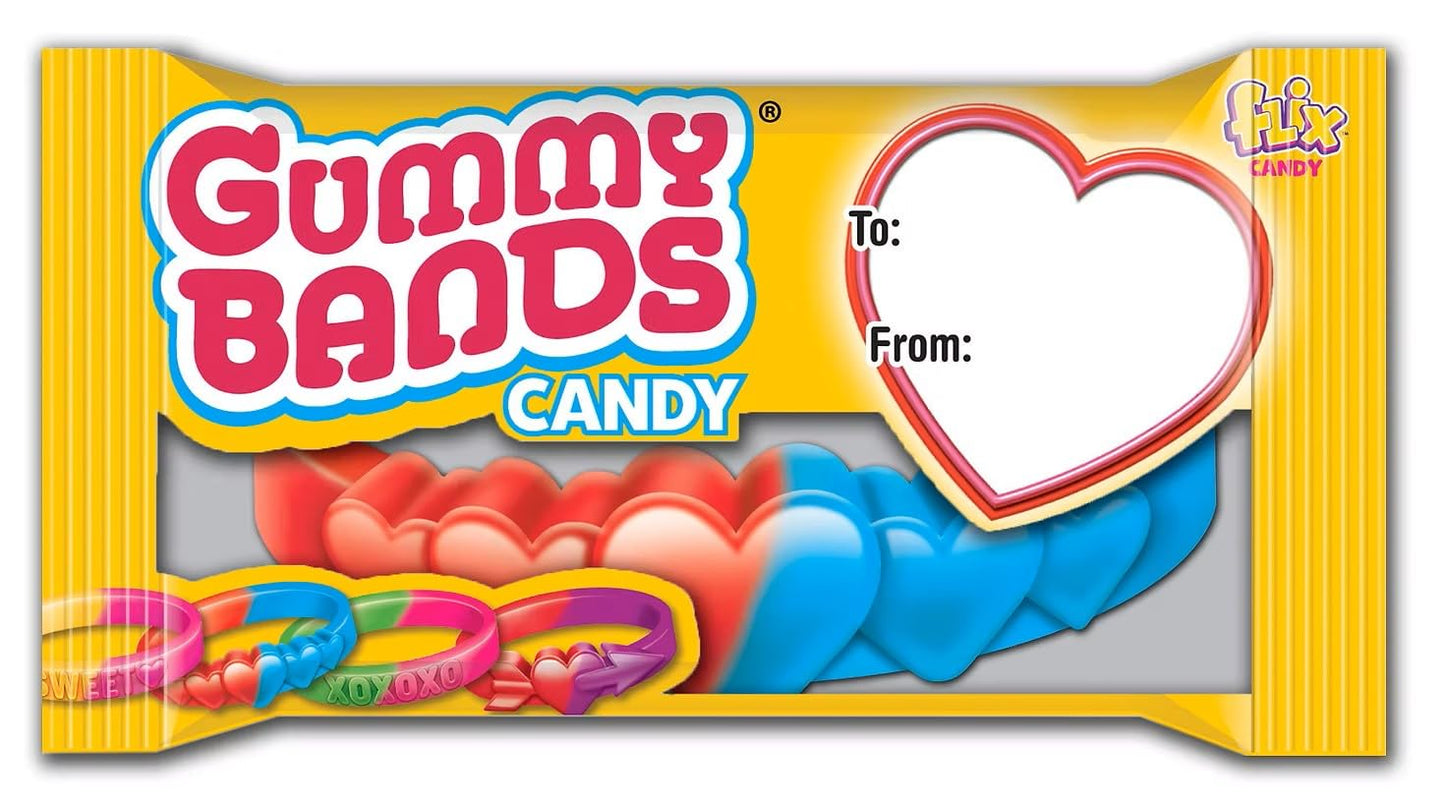 Gummy Bands Valentine's Day Candy Bracelets, 20 Count, Individually Wrapped for Friendship Exchange, 8.46 Ounces