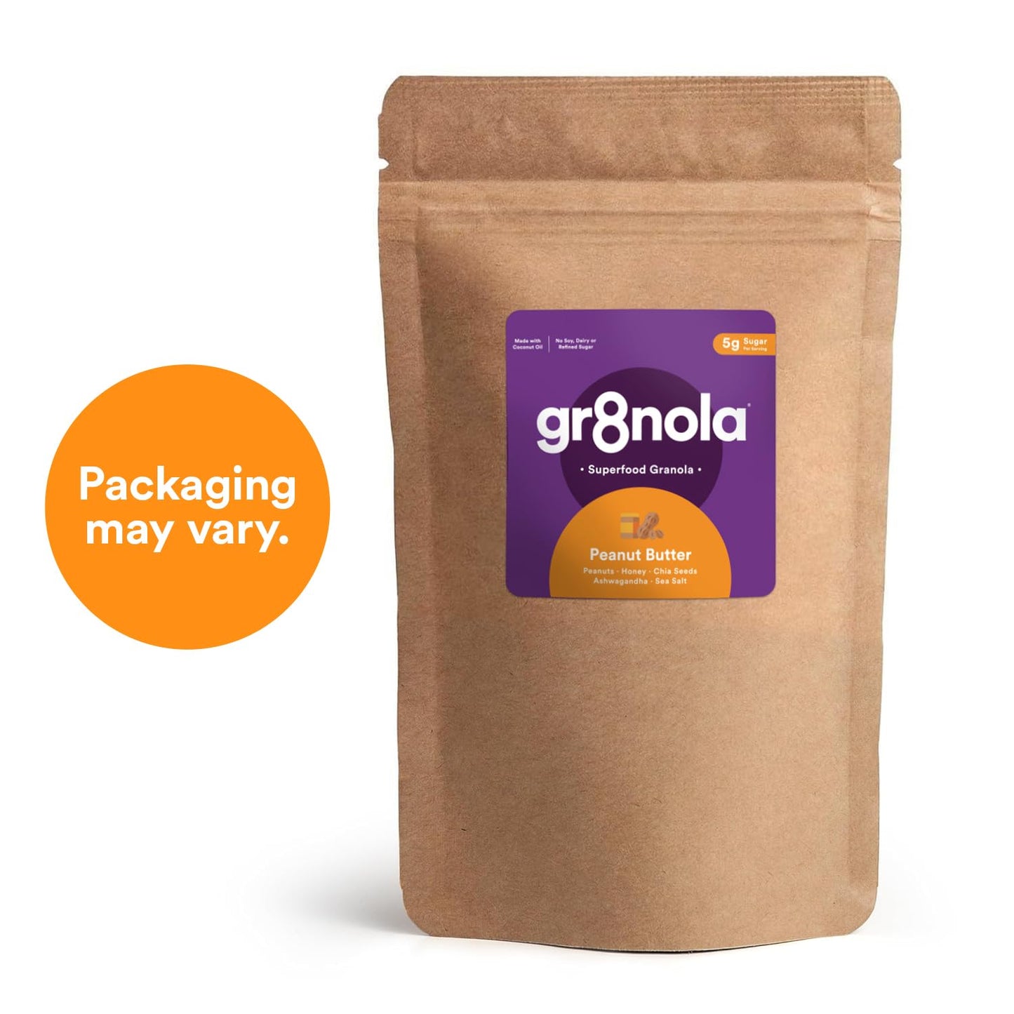 gr8nola PEANUT BUTTER - Healthy, Low Sugar Bulk Granola Cereal - Made with Superfoods Peanuts, Ashwagandha, and Chia Seeds, Soy Free, Dairy Free