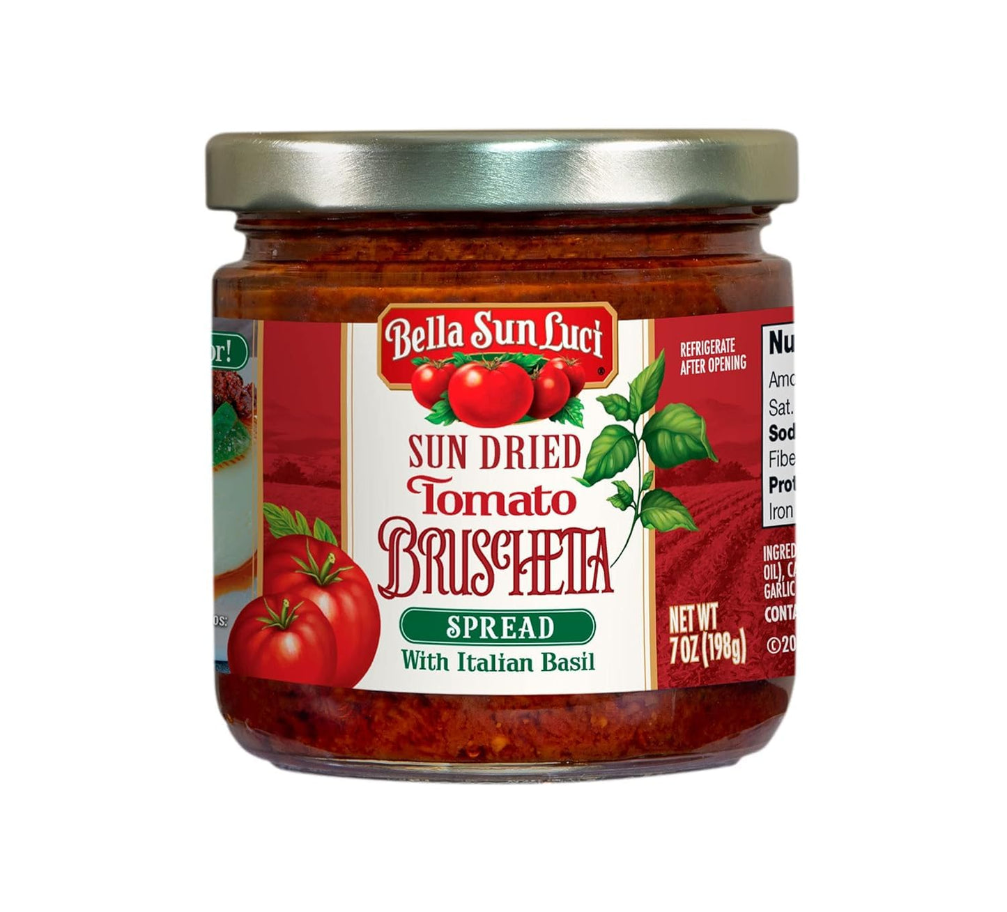 Bella Sun Luci Sun Dried Tomato Bruschetta Spread with Italian Basil, Mediterranean Italian Style Sun-Ripened Tomatoes, Kosher, Vegan, Gluten-Free