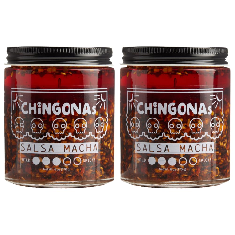 CHiNGONAs Salsa Macha (2-Pack) - Gourmet Mexican Oil-based Chili Crunch Sauce, Vegan and Gluten-Free, Crunchy Chili Oil, 6 oz