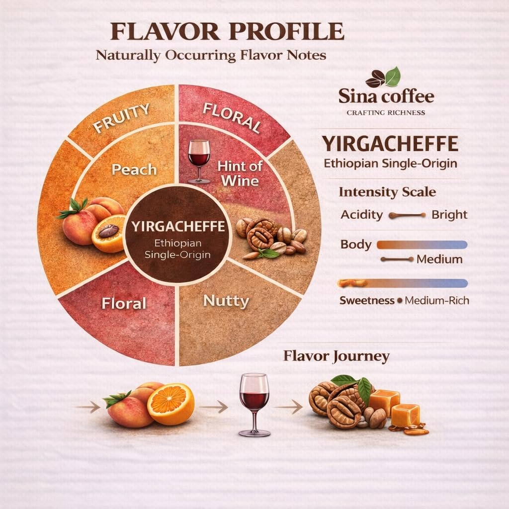 SINA COFFEE Premium Ethiopian Yirgacheffe - Single Origin Medium Roast Whole Bean Coffee - 16oz Freshly Roasted”
