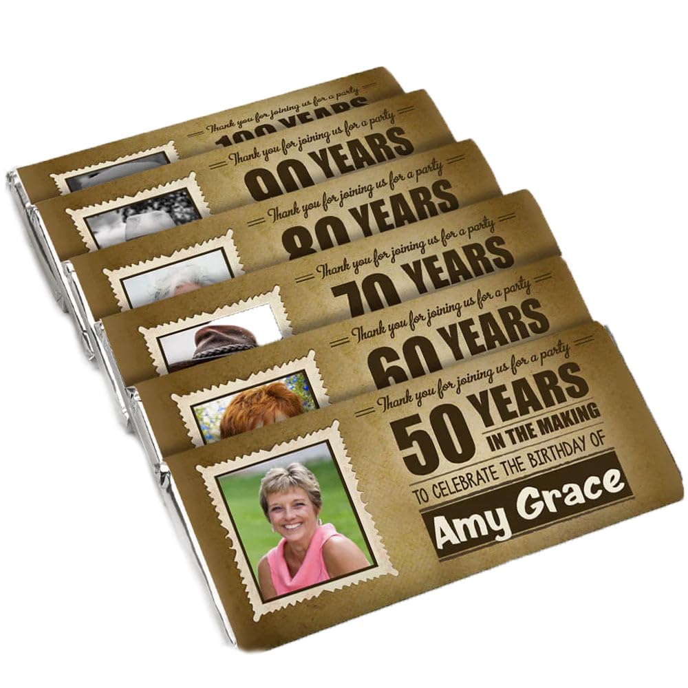 25 Pack Personalized Adult Birthday Candy Bar Wrappers - Candy Not Included