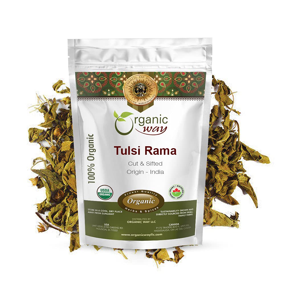 Organic Way Tulsi/Holy Basil (Rama) Cut & Sifted (Ocimum tenuiflorum) - Herbal Tea | USDA & Kosher Certified | Vegan, Non GMO & Gluten Free |