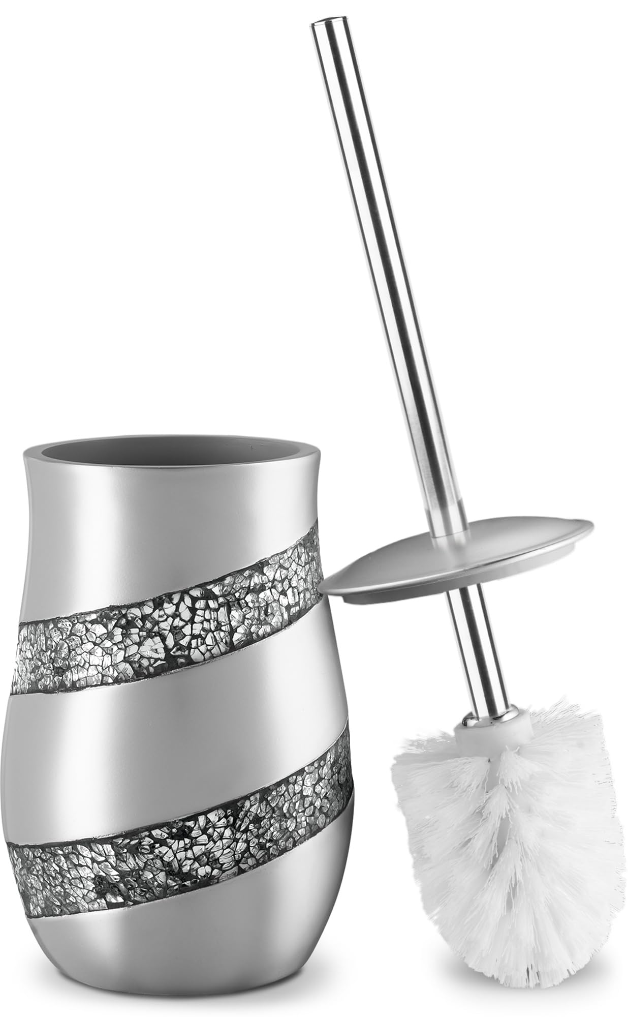 Creative Scents Silver Mosaic Toilet Brush and Holder Set - Toilet Bowl Brush and Holder, Sturdy Toilet Cleaner Brush with Stainless Steel Handle