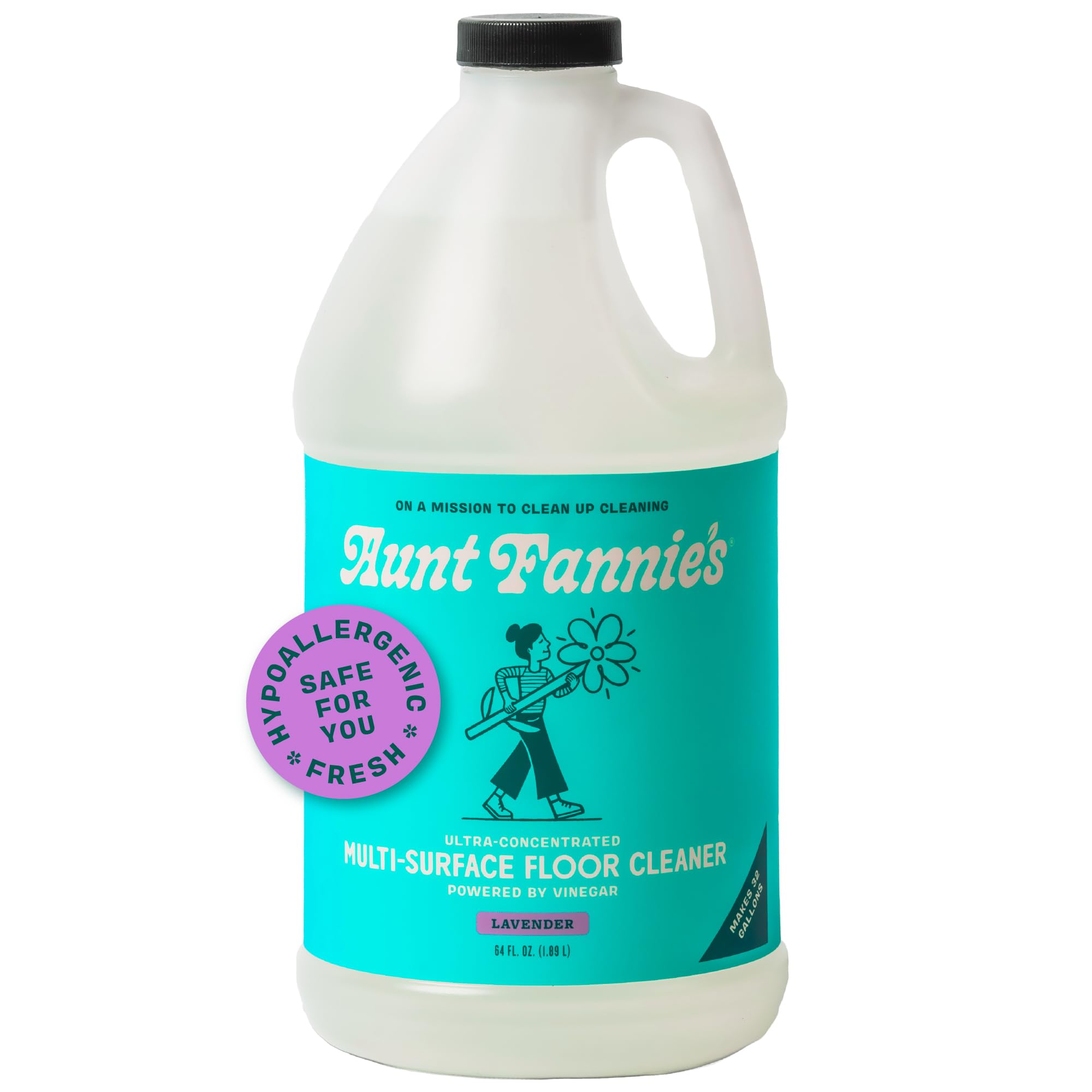 Aunt Fannie's Ultra Concentrated Floor Cleaner Vinegar Wash, Multi-Surface Solution For Mopping, Value Size, Lavender Scent, 64 oz