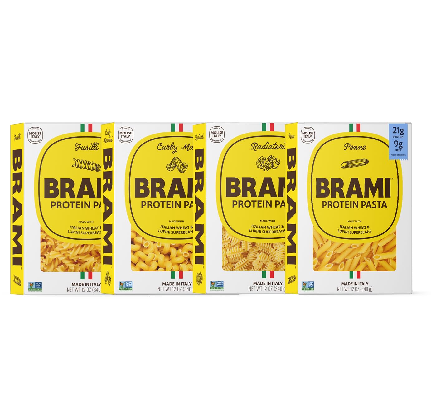 Brami Italian Protein Pasta, Variety | Low Carb | High Fiber | High Protein | Non-GMO | Keto | Made in Italy | Dry Pasta | Semolina | Fortified