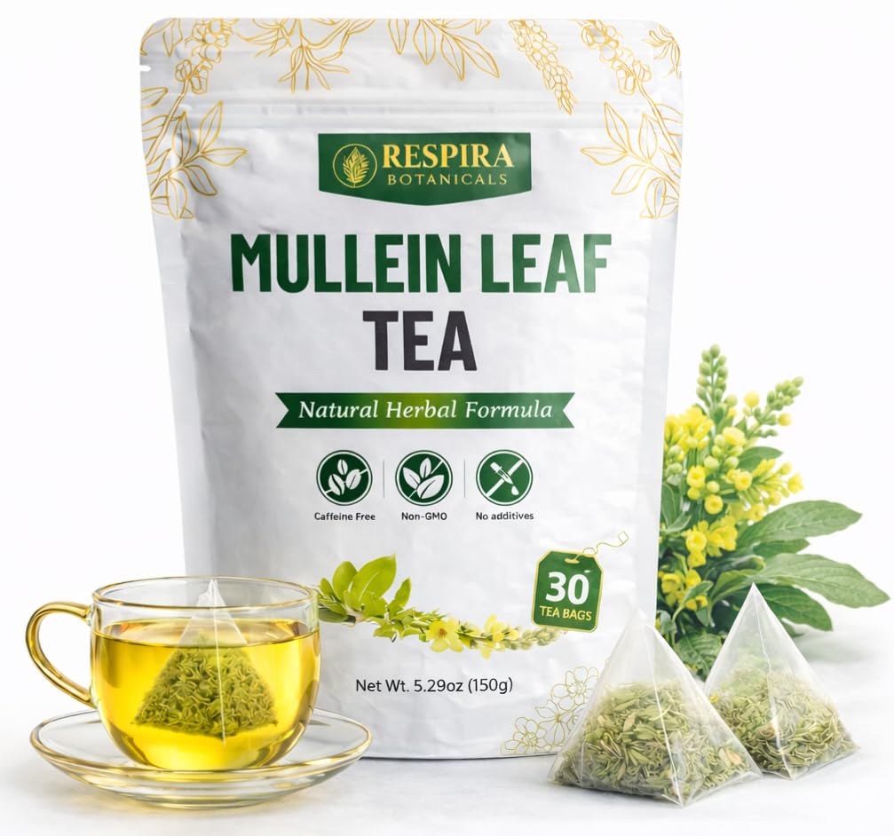 Respira Botanicals - Mullein Leaf Tea Bags for Lungs Cleanse and Respiratory Support, Plastic-Free, Plant-Based Tea Bags, Caffeine-Free, No Additives