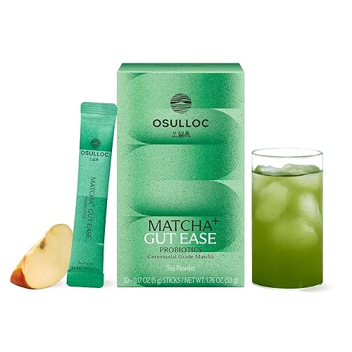 Osulloc Matcha Plus+ Gut Ease (Apple & Berry Flavor), Matcha & Probiotics Blend, Natural Sweet fruity flavor, 10 Count