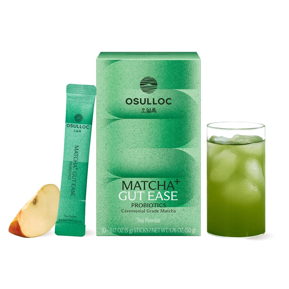 Osulloc Matcha Plus+ Gut Ease (Apple & Berry Flavor), Matcha & Probiotics Blend, Natural Sweet fruity flavor, 10 Count