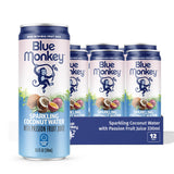 Blue Monkey Sparkling Coconut Water with Passion Fruit - 99.7% Coconut Water & Juice Blend - No Sugar Added, All Natural, Shelf Stable - Lightly
