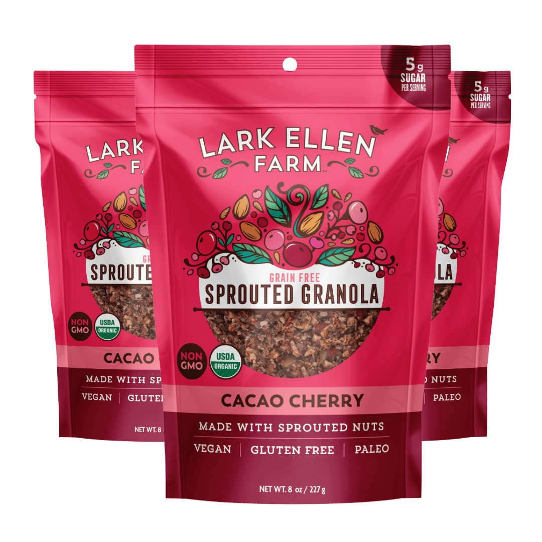 Lark Ellen Farm Cacao Cherry Grain-Free Granola Clusters, Organic Vegan Nut and Seed Mix, Gluten-Free Crunchy Bites for Snack, Breakfast, or Yogurt, 8