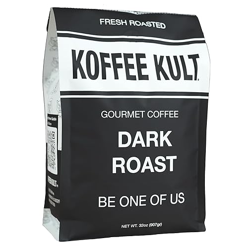 Koffee Kult Dark Roast Whole Bean Coffee - Small Batch 100% Arabica Gourmet Blend, Smooth and Well Balanced Artisan Roasted in 32oz Resealable Package