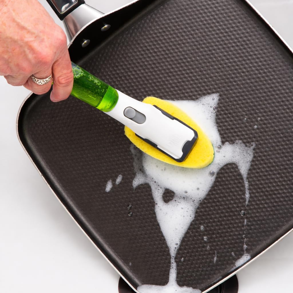 LIBMAN Dishmatic® Dish Wand - Soap Dispensing Dish Brush with Soap Dispenser - Cleaning Scrub Brush with Handle - Refillable Dish Scrubber for Washing