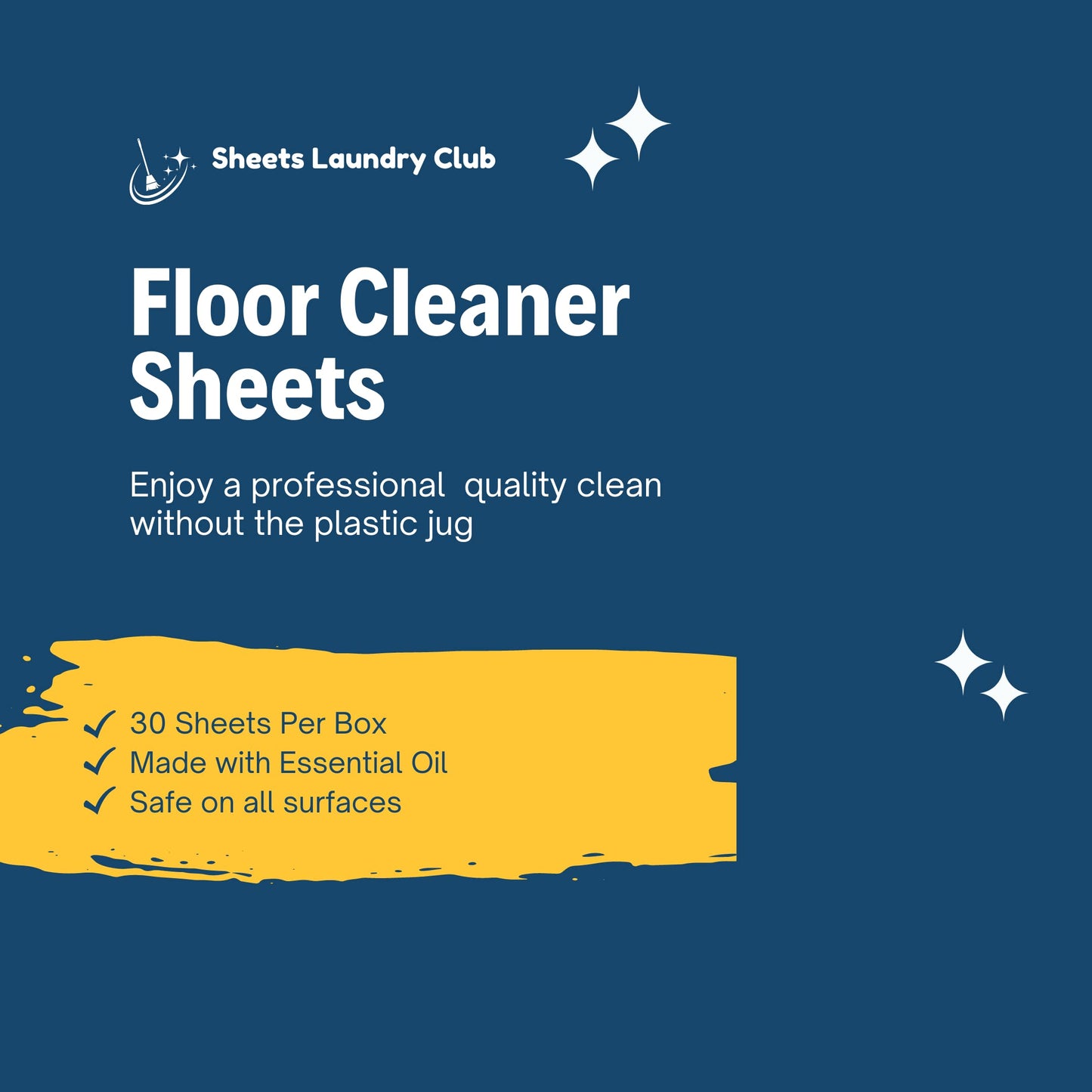 Sheets Laundry Club Liquidless Dissolvable Floor Cleaner Solution Sheets, 30 Pack - Lemon - Plant-Based Cleaning Agents with Biodegradable Ingredients