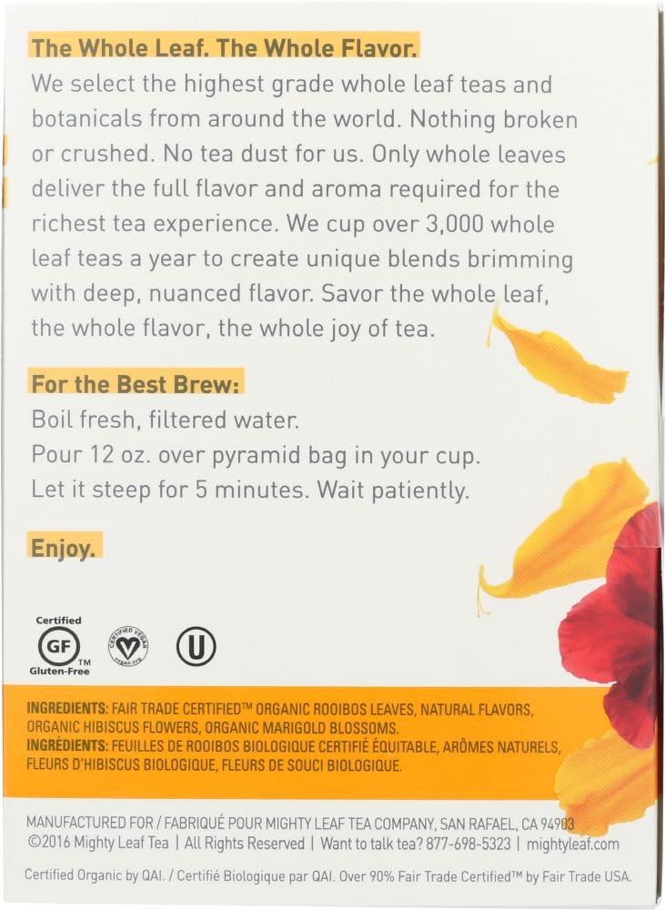 Mighty Leaf Organic African Nectar Tea, Rooibos Herbal Blend with Fruity Notes, 1.32 oz (Pack of 1)