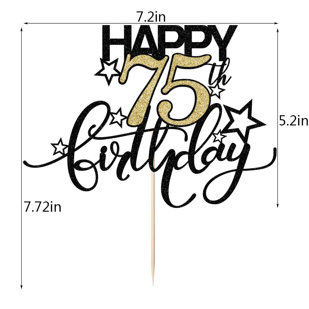 Bekaterea Happy Birthday Cake Topper,Black font Golden Numbers 75th Birthday Cake Decoration?Hello 75, Cheers to 75 Years/75th Anniversary ?75